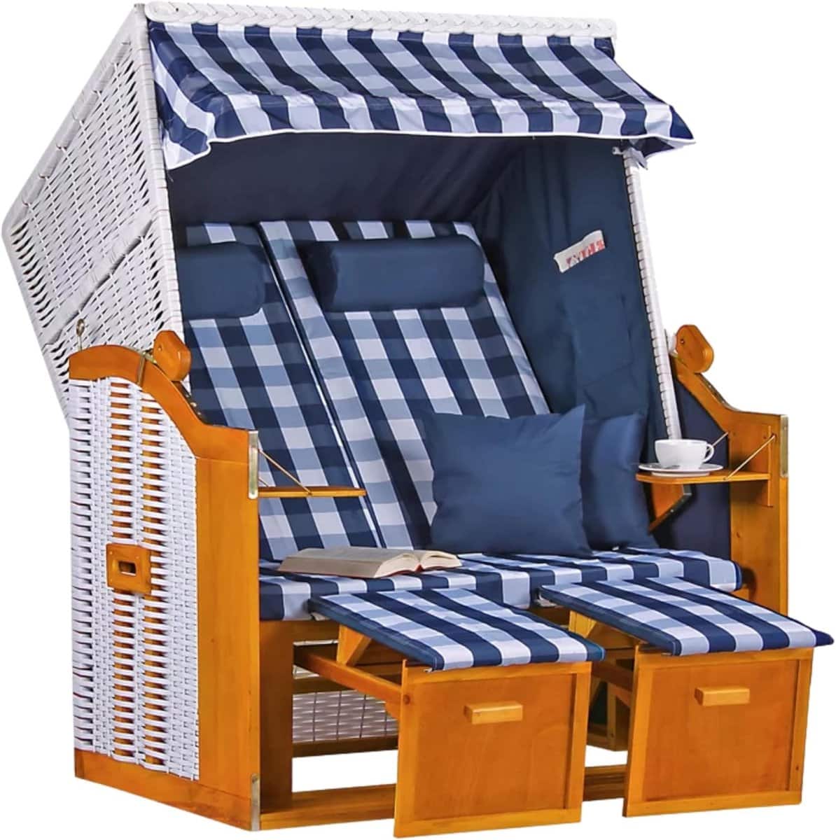 strandstoel met verstelbare rugleuning en voetensteun 2 zits lounge stoel