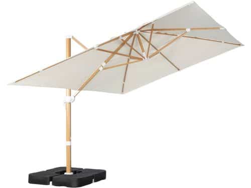 sweeek - Rechthoekige zweefparasol 4x3m met houtlook mast + ballasttegels