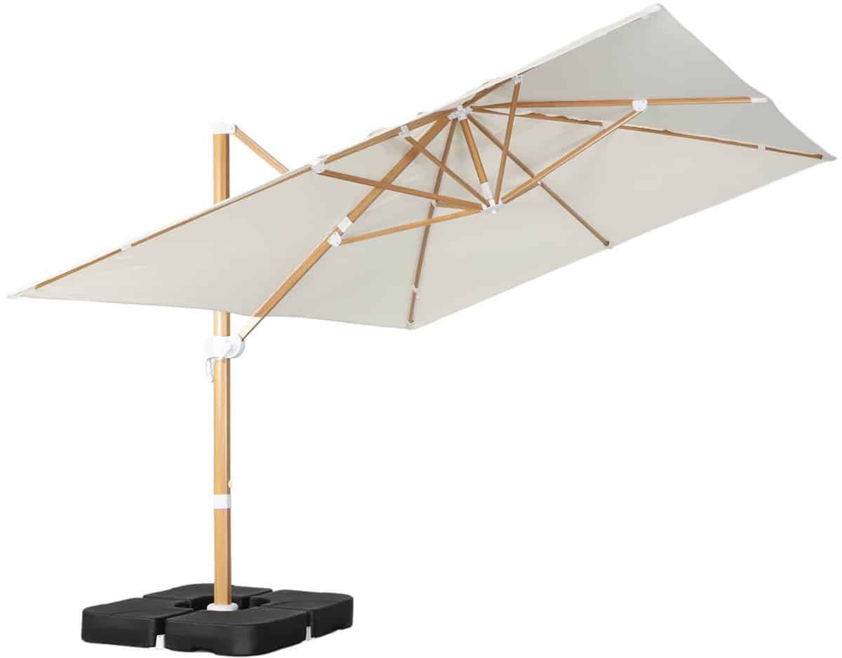 sweeek rechthoekige zweefparasol 4x3m met houtlook mast + ballasttegels