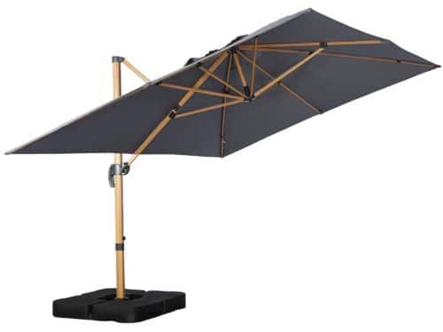 sweeek - Rechthoekige zweefparasol 4x3m met houtlook mast + ballasttegels