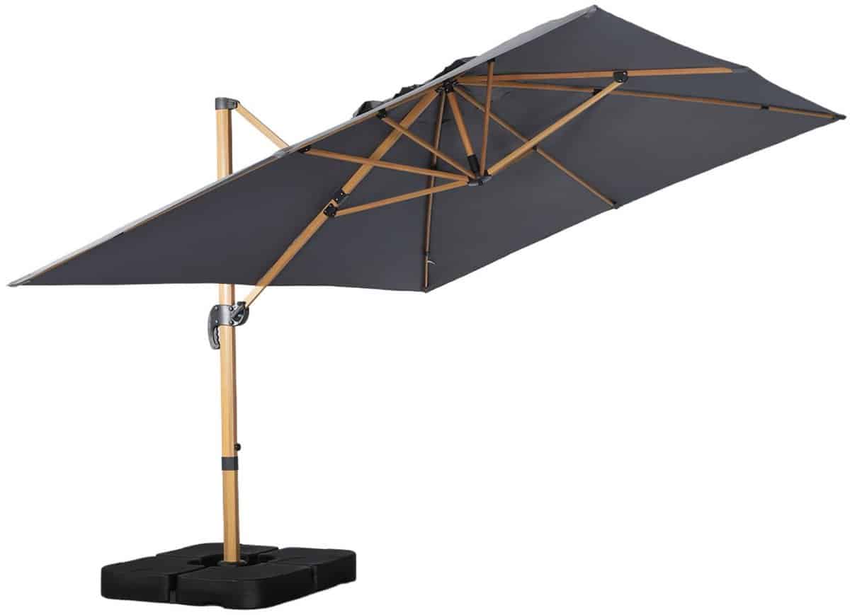 sweeek rechthoekige zweefparasol 4x3m met houtlook mast + ballasttegels