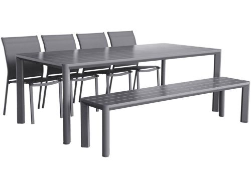 sweeek - Tuinset, 1 bank en 4 stoelen van aluminium
