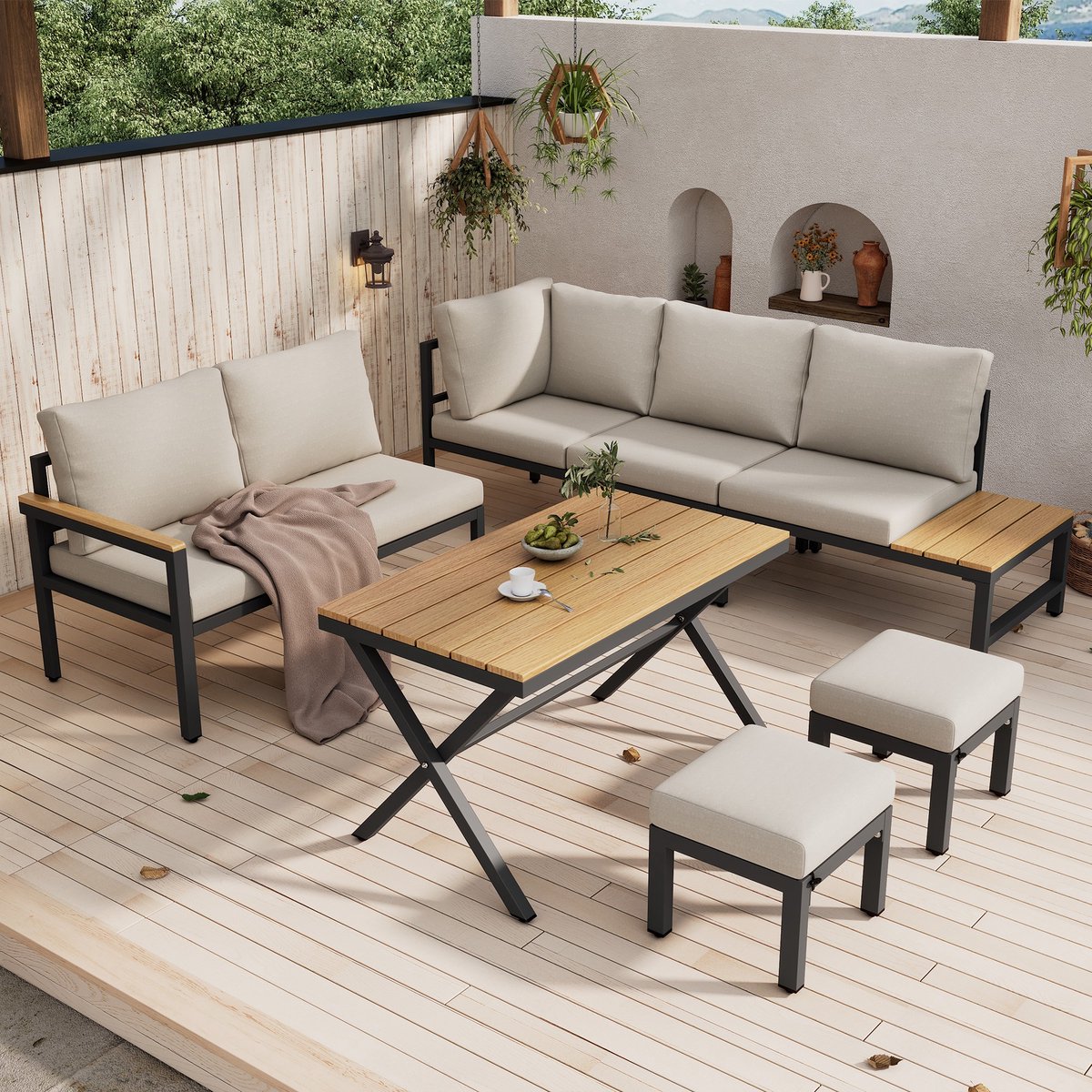 sweiko tuin dining loungeset set van 4 hoekbank