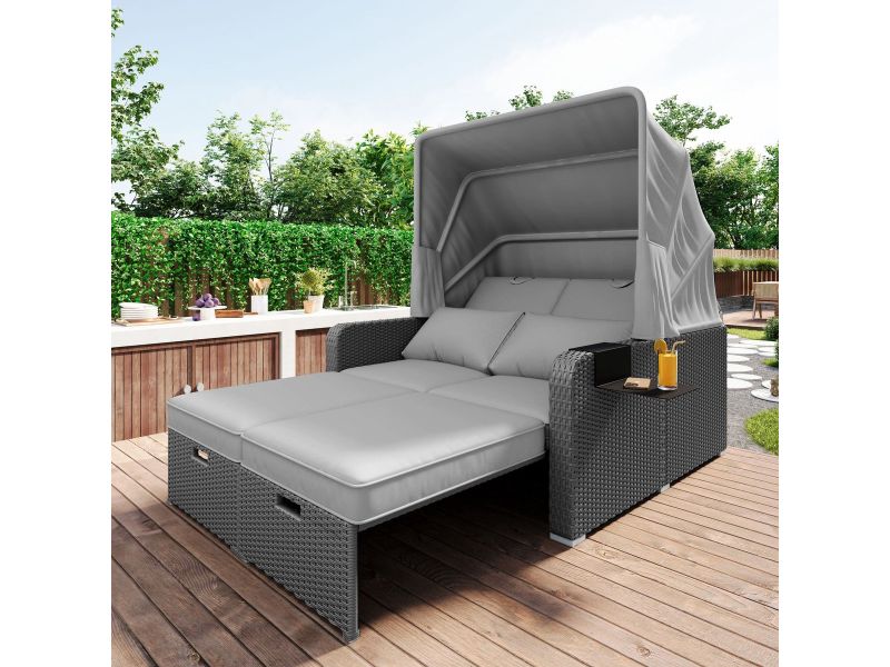 Sweiko Tuin Loungebank - Poly Rotan Tuinmeubilair - Dubbele Tuinbank