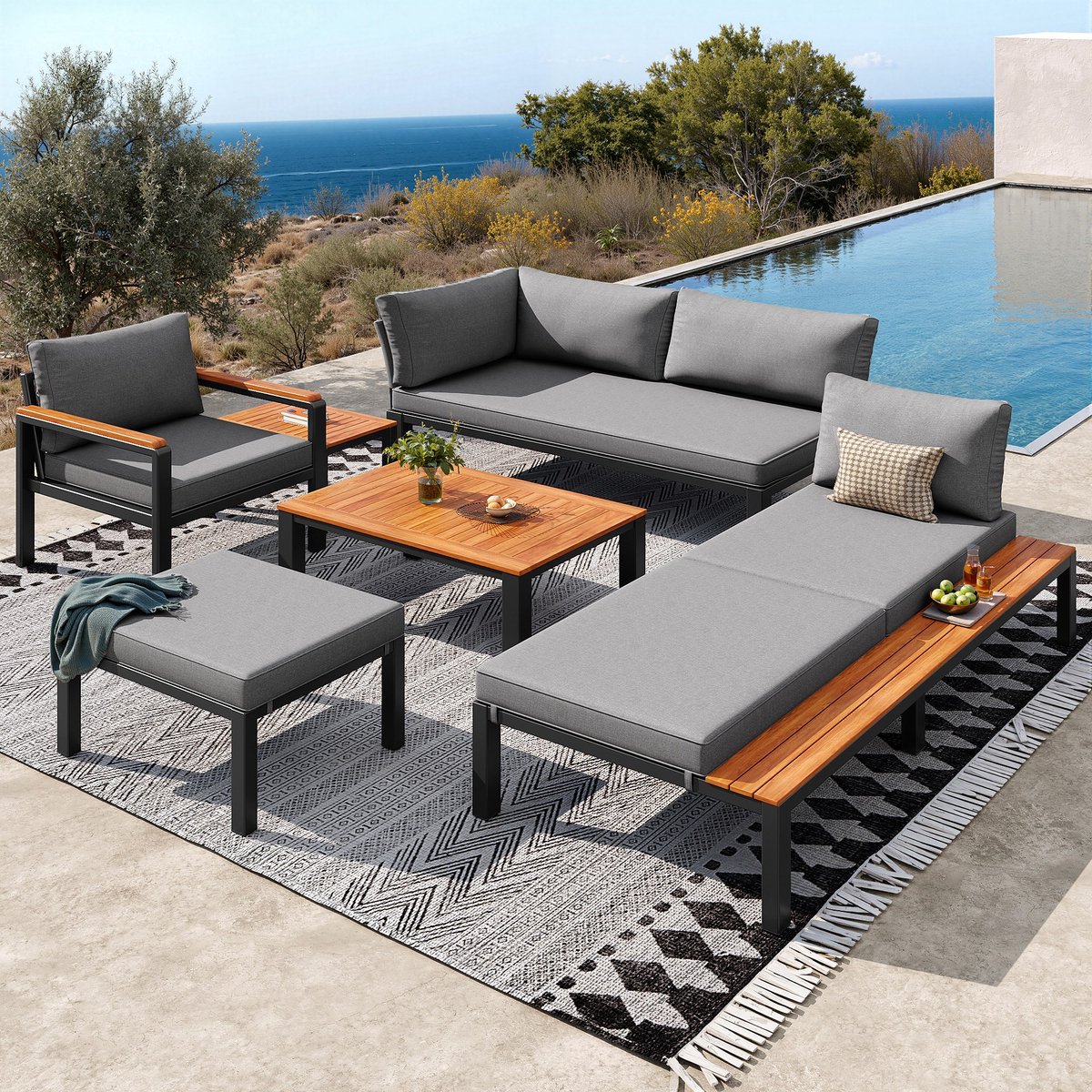 sweiko tuin loungeset modulaire zitmeubelen metalen frame