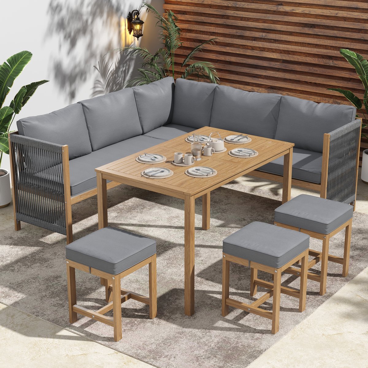 sweiko tuinmeubelset met kussens, hoekbank, polyrattan lounge, balkon set