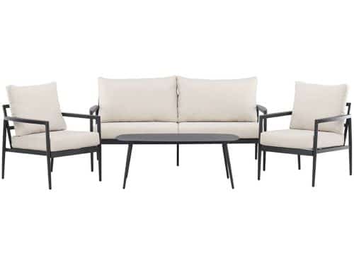 Taromina lounge set 1 bank, 2 stoelen, 1 salontafel zwart.