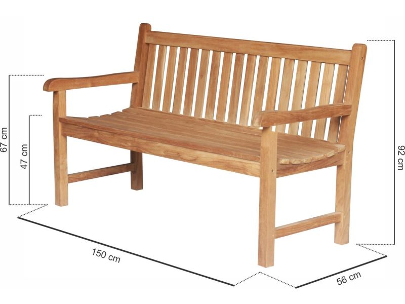 Teakea - Teak Tuinbank 150 cm - 3-Persoons Houten Bank