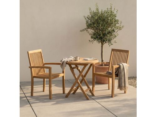 Teakea - Tuinset Twee Teak Pile Stapelbare Stoelen met Klaptafel