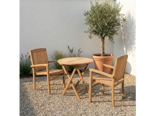 Teakea - Twee Ibiza Stapelbare Teak Tuinstoelen met Klaptafel 70