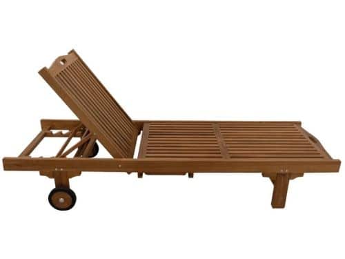 Teakhouten Ligbed met Wielen - Handgemaakt - Verstelbare Rugleuning