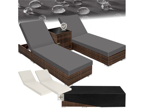 tectake® 2 Luxe Verstelbare Ligbedden - Wicker Tuinmeubels - Tuinstoelen
