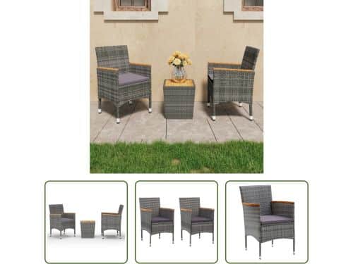 The Living Store Bistroset - grijs - poly rattan