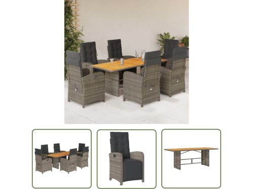 The Living Store Bistroset Grijs - Verstelbare Rugleuning en Voetensteun