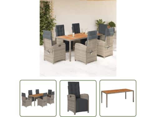 The Living Store Bistroset - PE-rattan grijs - Verstelbare rugleuning