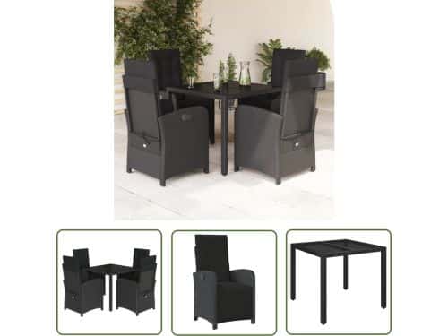 The Living Store Bistroset PE-rattan zwart - 90 x 90