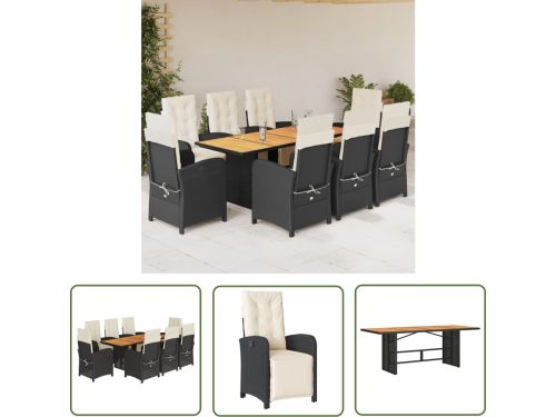 The Living Store Bistroset - Zwart - PE-rattan - Verstelbaar