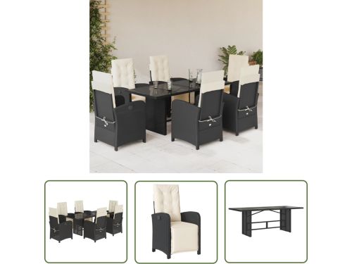 The Living Store Bistroset Zwart PE-rattan Verstelbare Rugleuning