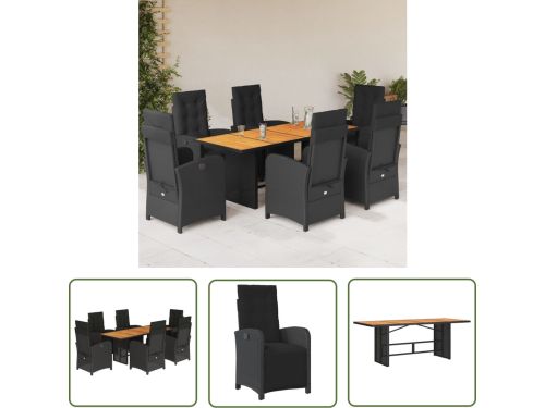 The Living Store Bistroset Zwarte PE-rattan Tuinmeubelen - Verstelbare rugleuning