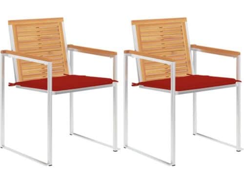 The Living Store Houten Buitenstoelen - Teakhout - Rode Kussens