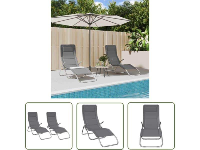 The Living Store Ligbed - Inklapbaar - Grijs - 133x56.5x99