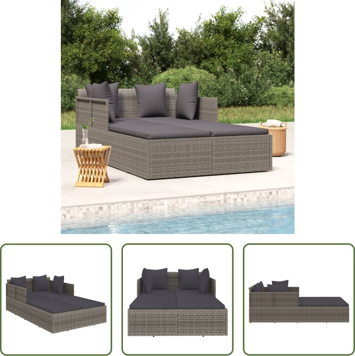 the living store ligbed pe rattan grijs 182x118x63