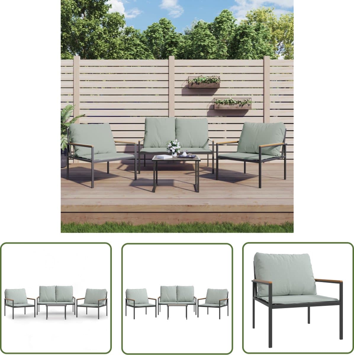 the living store loungeset antraciet tafel 55x40x37cm