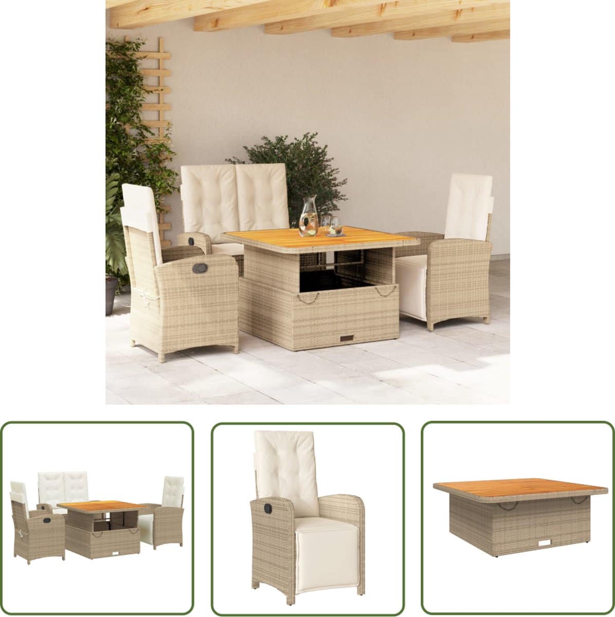the living store tuinmeubelset beige verstelbare stoelen en bank met