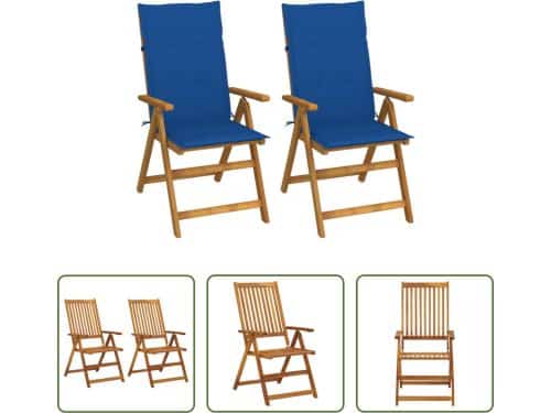 The Living Store Verstelbare Tuinstoelen - Massief Acaciahout - Koningsblauwe