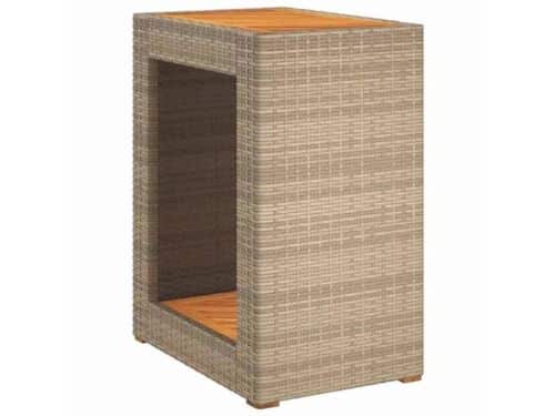 Tuin bijzettafel met houten top 60x40x75cm - Poly rattan beige