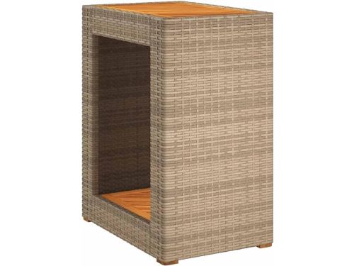 Tuin bijzettafel met houten top 60x40x75cm - Poly rattan beige