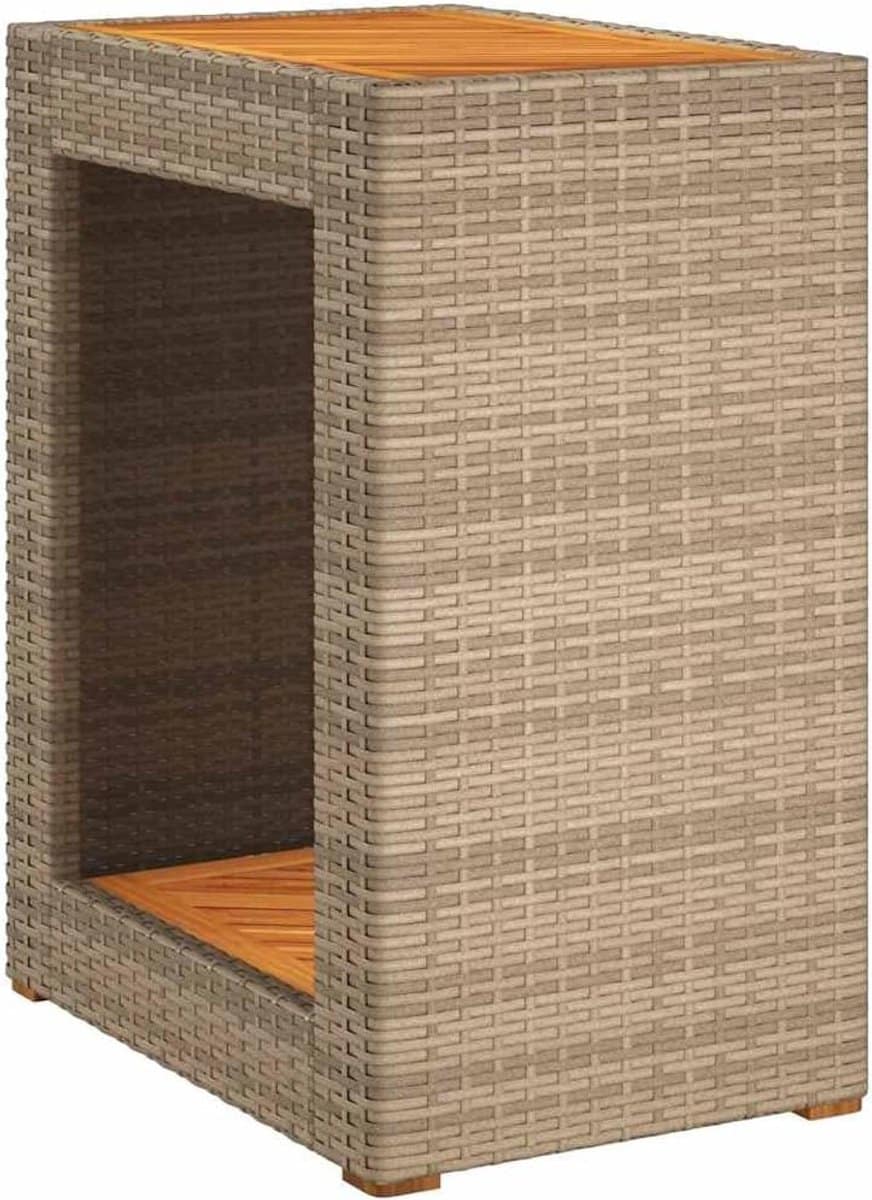 tuin bijzettafel met houten top 60x40x75cm poly rattan beige