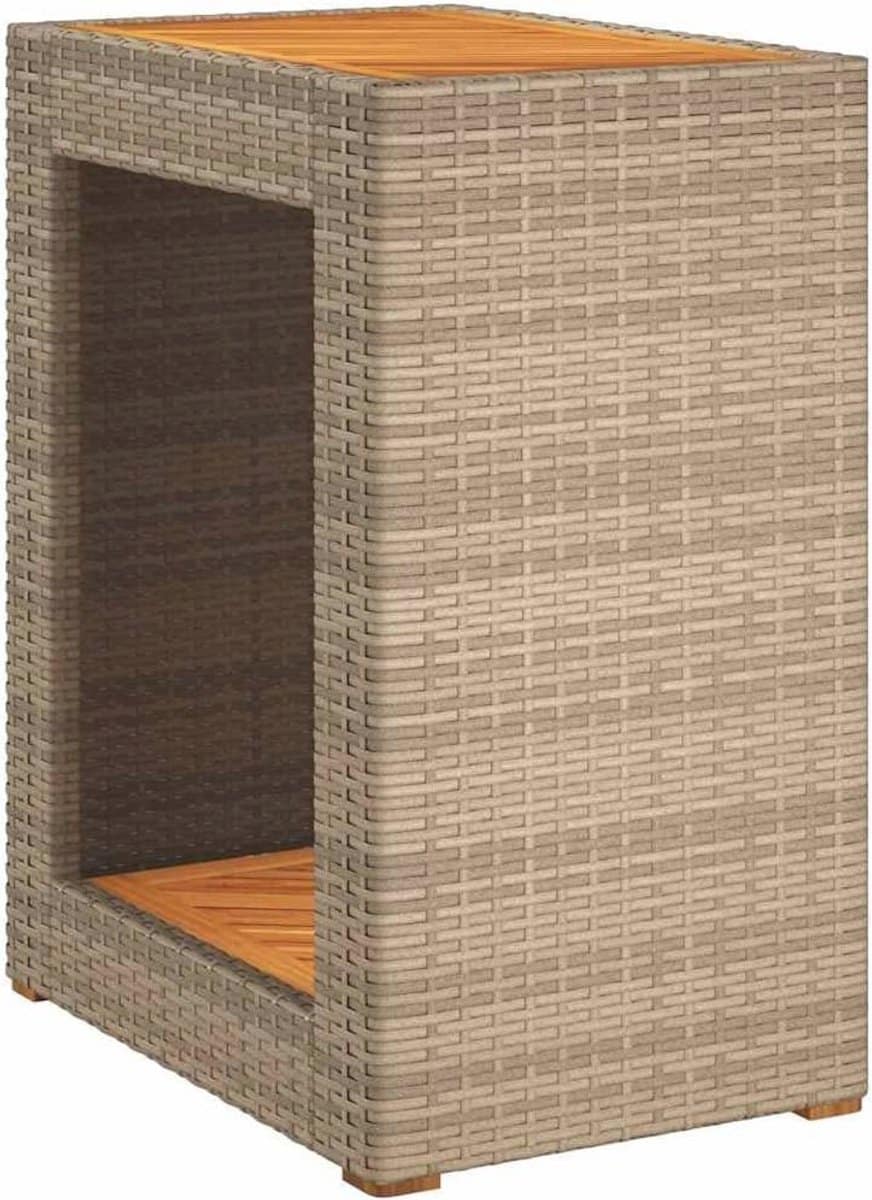 tuin bijzettafel met houten top 60x40x75cm poly rattan beige