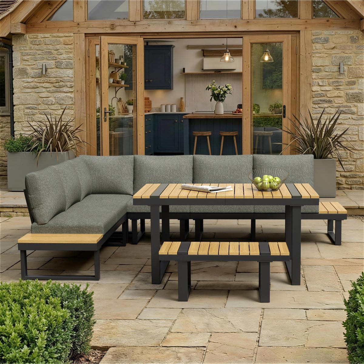 tuin eettafel en stoelen set hoekbank met verstelbare