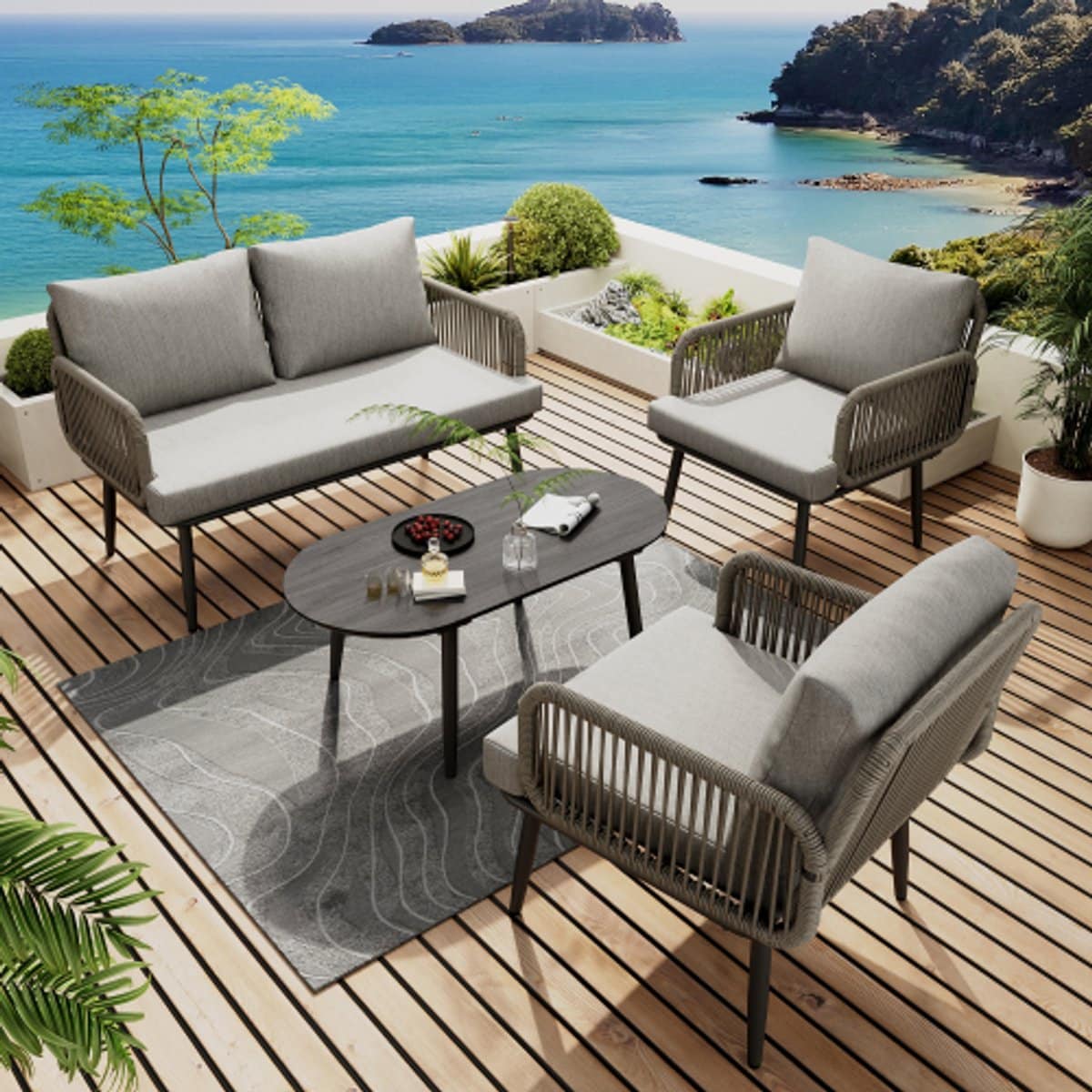 tuin lounge stoel set, tuinmeubelset met comfortabele kussens