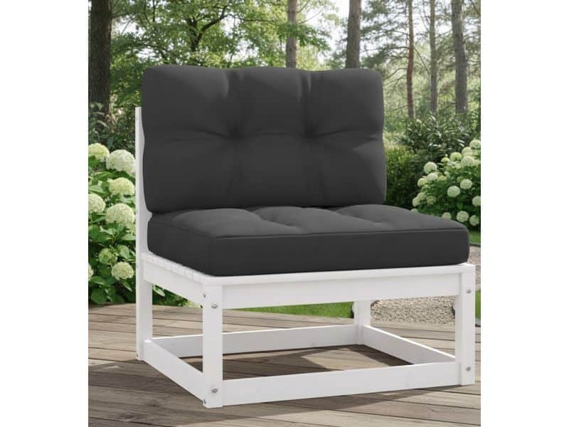 Tuin Loungemiddenbank Modulair Wit met Antraciet Kussen | Massief Grenenhout