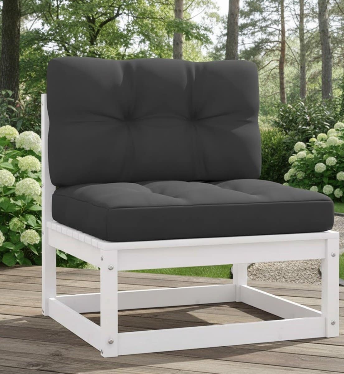 tuin loungemiddenbank modulair wit met antraciet kussen | massief grenenhout