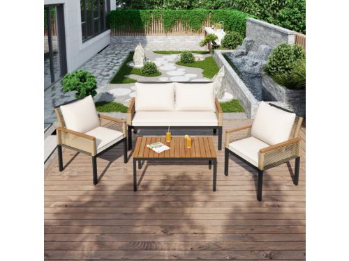 Tuin loungeset, tuinmeubelset met comfortabele kussens, dubbele bank