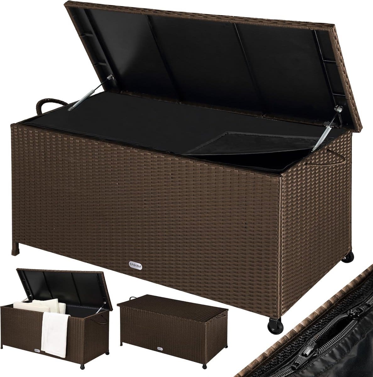 tuin opbergbox poly rattan bruin waterdicht kussenbox voor buiten