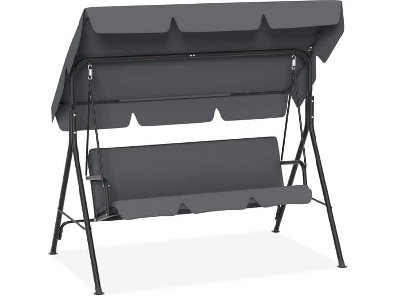 Tuin Schommelbank voor 3 Personen met Verstelbaar Dak Grijs