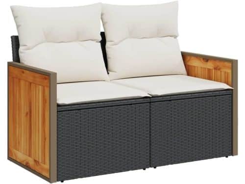 Tuinbank 2 Zits Loungebank met Kussens Poly Rotan Zwart