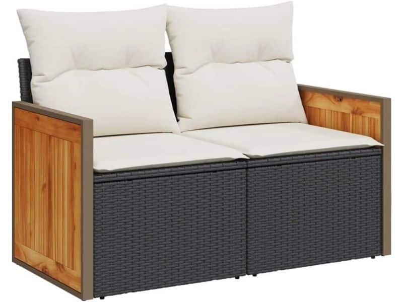 Tuinbank 2 Zits Loungebank met Kussens Poly Rotan Zwart