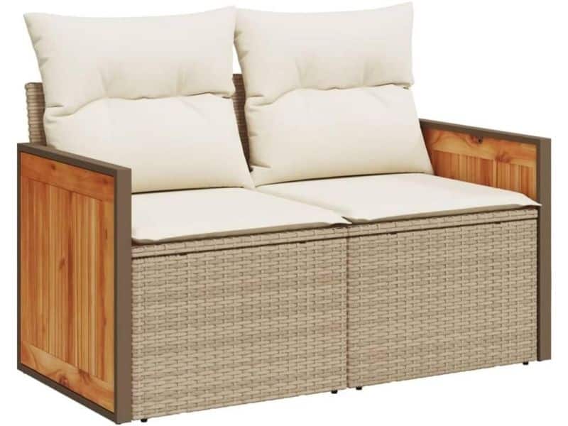 Tuinbank 2-zits met Kussens - Beige Polyrotan Loungebank voor Buitenmeubilair