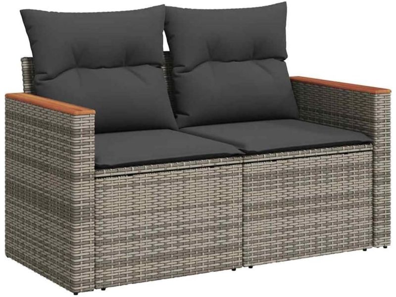 Tuinbank 2 Zits met Kussens Polyratten Grijs - Weerbestendige Loungebank