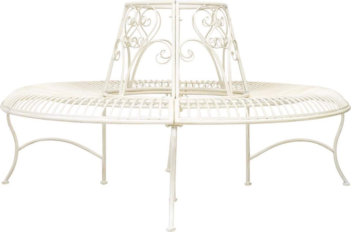 tuinbank boombank rond metaal wit