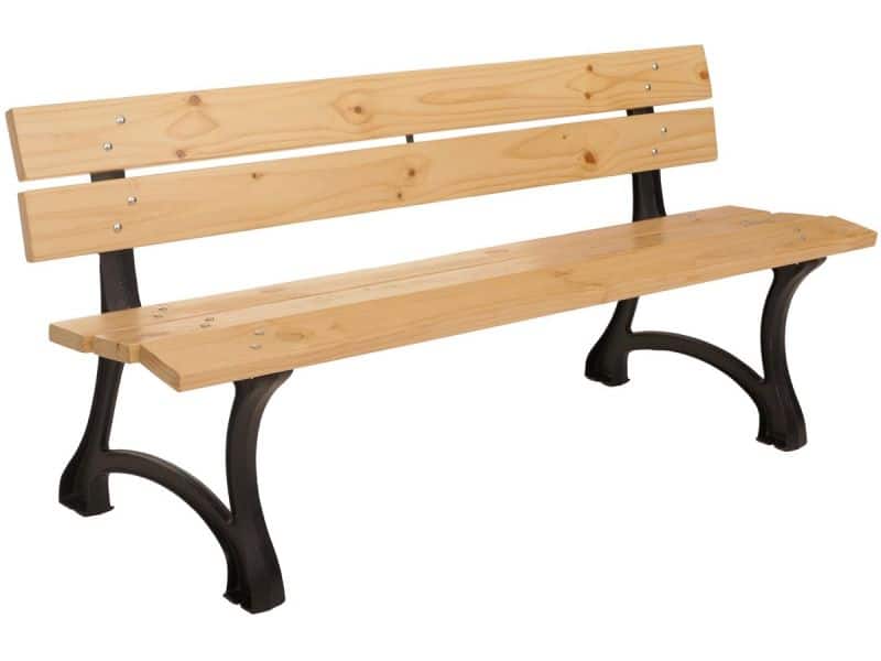 Tuinbank MCW-O20, parkbank houten bank 3-zits, gietijzer hout grenen