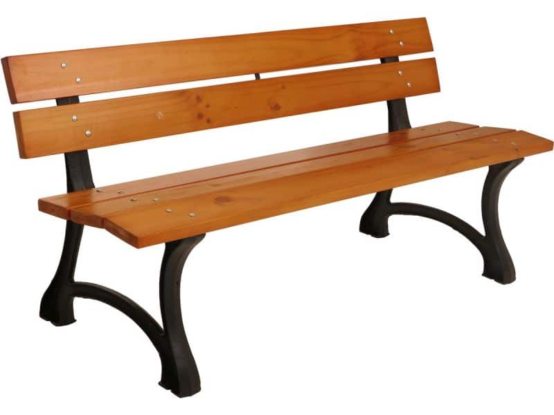 Tuinbank MCW-O20, parkbank houten bank 3-zits, gietijzer hout grenen