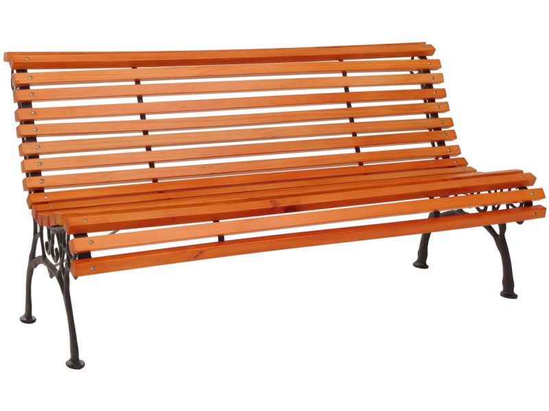 Tuinbank MCW-O24, parkbank houten bank 3-zits, gietijzer hout grenen