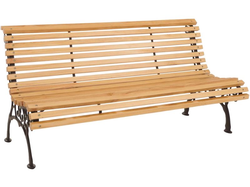 Tuinbank MCW-O24, parkbank houten bank 3-zits, gietijzer hout grenen