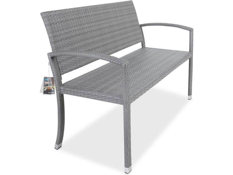 Tuinbank Polyrattan 2-Zits UV-bestendig Weerbestendig Verstelbare Parkbank Grijs